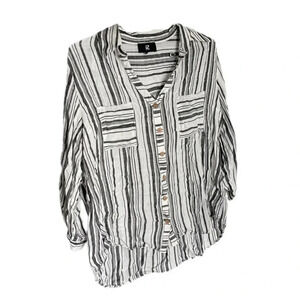 IZ Byer Women’s Casual Striped 3/4 Sleeve Button Down Blouse XL Black and White